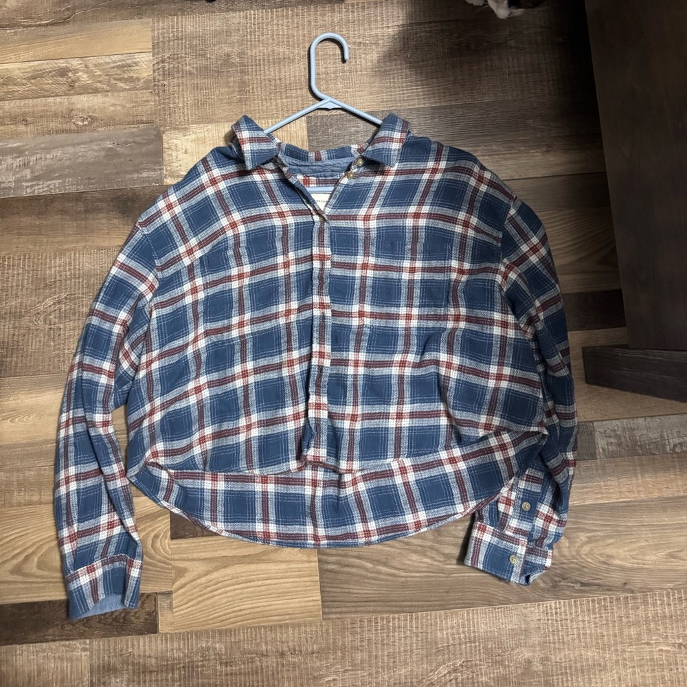 Blue and Red Plaid Button-Up Shirt